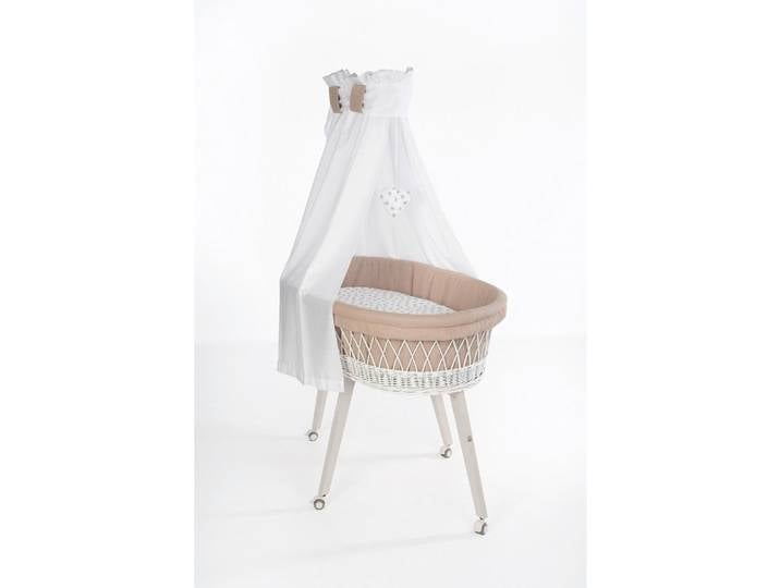 Mionido Stubenwagen-Komplettset Babybett Lounge Weiß, Weiß, Cappuccino, Holz, 5-teilig, Buche, Höhe ca. 5 cm, Füllung: Hohlfaser, 60x167x100 cm, Bezug abnehmbar/waschbar, atmungsaktiv, Babymöbel, Babybetten, Stubenwagen & Babywiegen, Stubenwagen