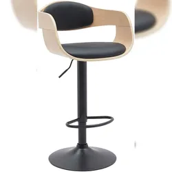 Décoshop26 - Barhocker x1 skandinavisches Design schwarzes PVC und helles Holzgestell schwarze Metallbeine 10_0005035