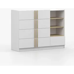 KOMMODE SEVILLA 5S 90 cm Weiß/Weiß, fünf Schubladen, Holzgriffe