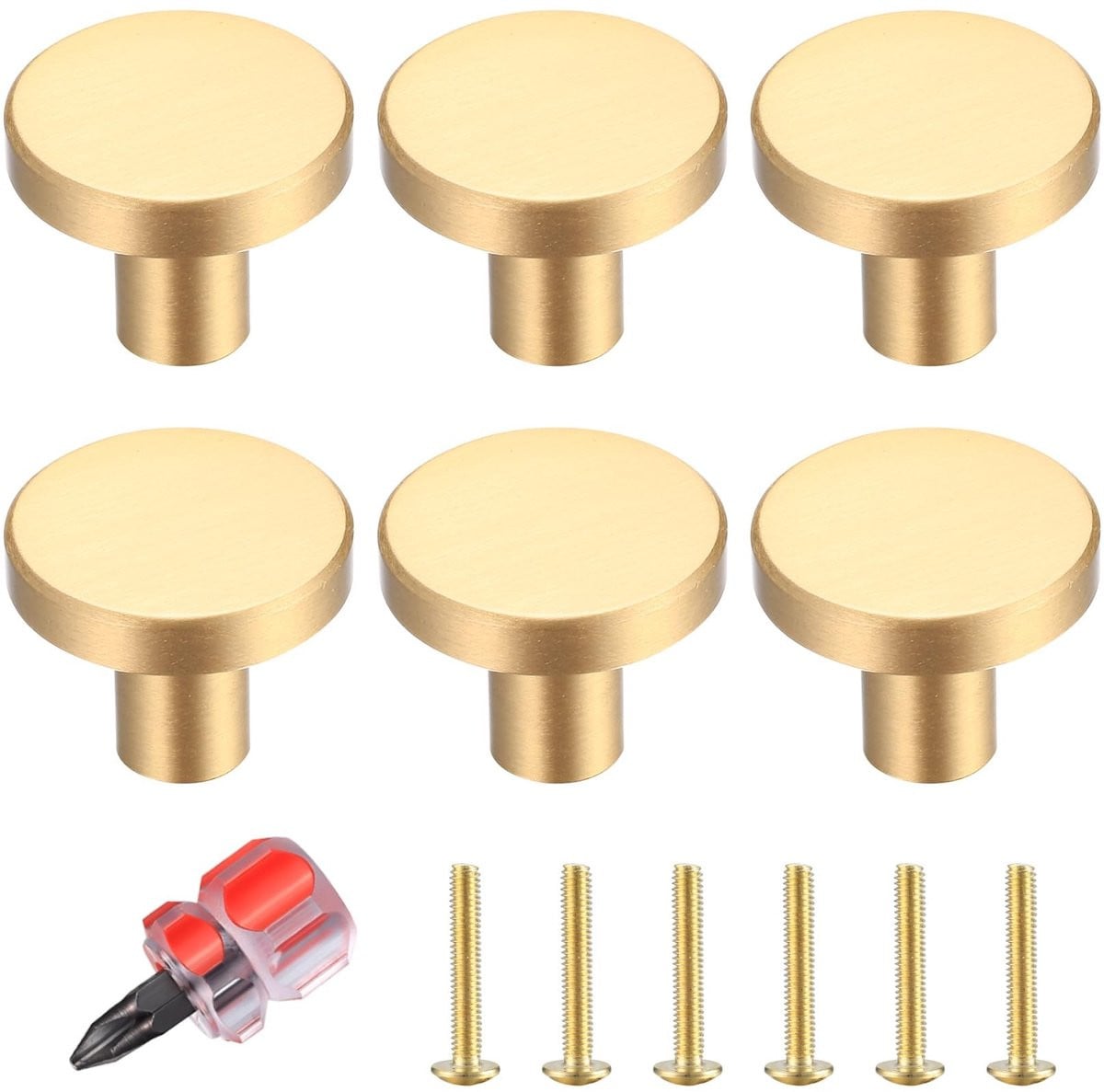 Dailygoods Set van 6 ronde kastknoppen - Goud messing - Keukenbeslag en ladeknoppen
