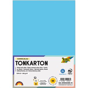 Folia Tonpapier 66305030 Tonkarton, A3, himmelblau, 160g/m², 50 Blatt