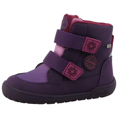 Barfußschuh LURCHI "Jessy Barefoot-TEX", Mädchen, Gr. 25, lila (beere, lila), Lederimitat, Textil, Schuhe Barfußschuh, Klettboots mit Tex-Ausstattung, Größenschablone zum Download