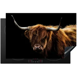HERDABDECKPLATTE Schottischer Highlander - Hörner - Schwarz - Tiere - Natur - Wild - Kuh Induktionsschutz 80x52.2 cm