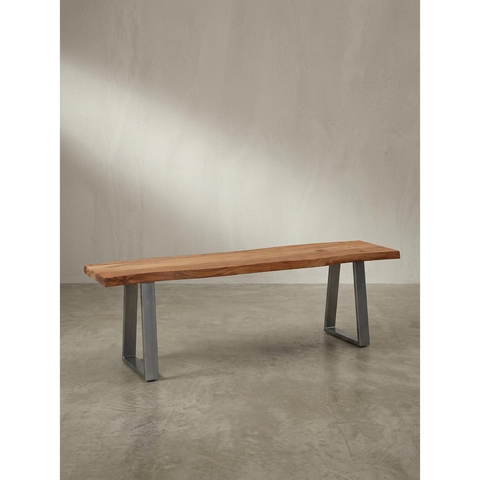 Esszimmerbank Massivholz Metall Baumkante Chromgestell, Akazie 120x40x46 cm