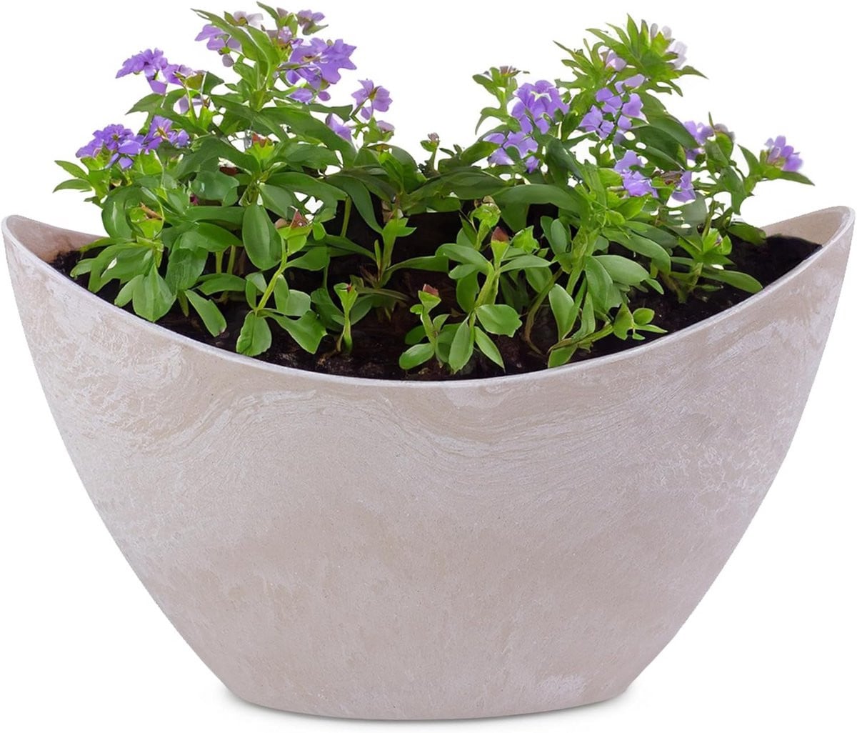 Hoge Ovale Decoratieve Schaal Zandkleurig - Vintage Tafeldecoratie & Plantenbak