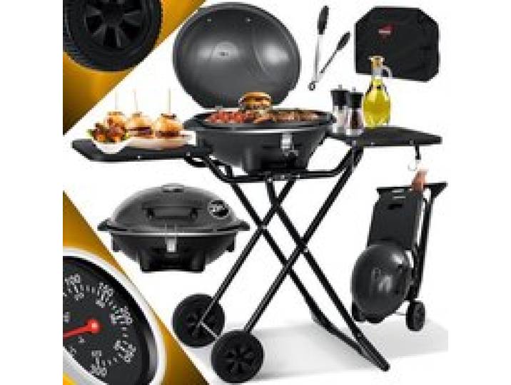 Barbecue électrique sur pied pliable noir - KESSER - 2400 W - Thermomètre intégré - 2 roues robustes