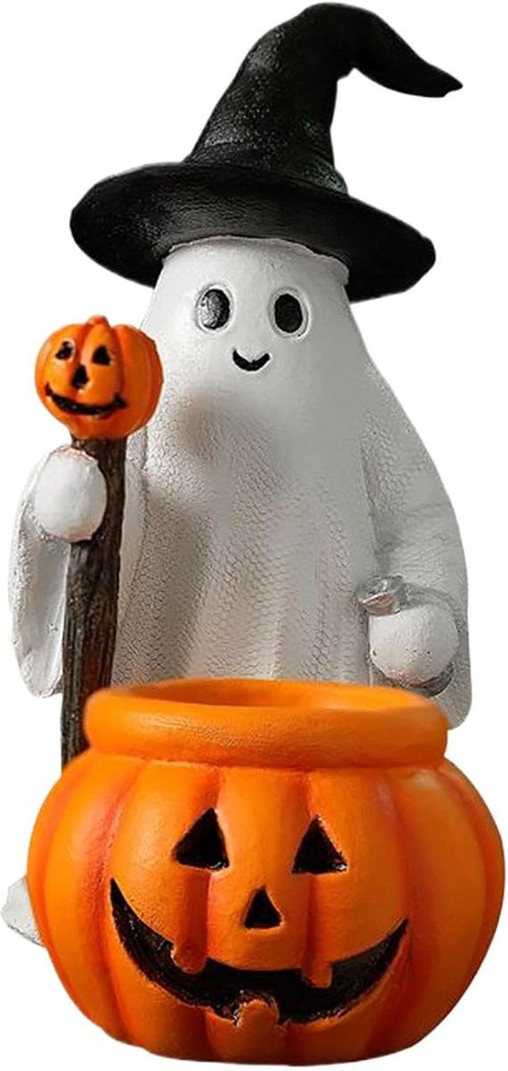 Handgeschilderd Spookbeeldje Decoratie voor Halloween - Multicolor - Hoogte: 18 cm
