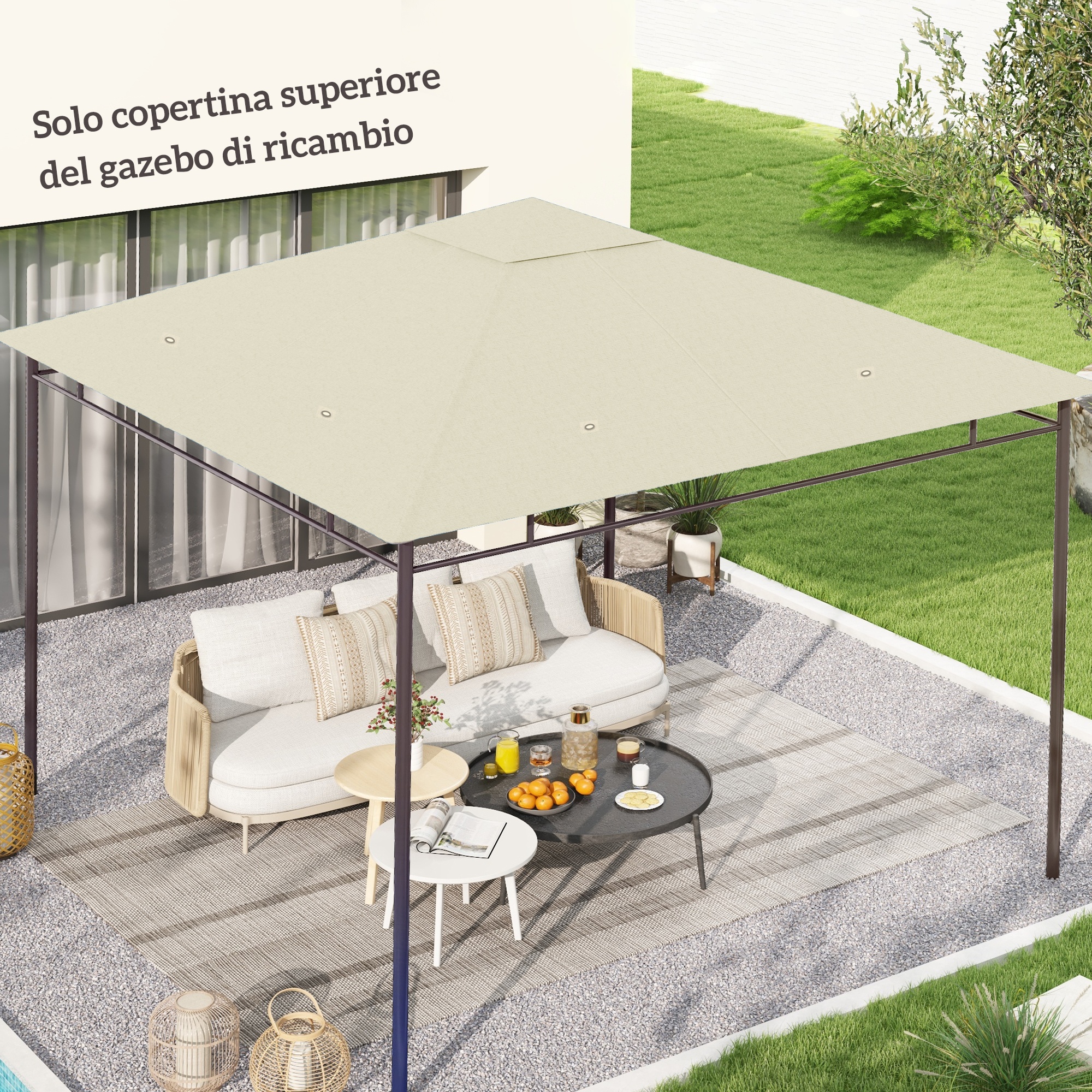 Outsunny Tetto di Ricambio per Gazebo 3x3 m da Giardino, Telo Copertura per Gazebo Resistente all'Acqua in Poliestere 180g/㎡ con 8 Fori di Drenaggio e Prese d'Aria, Solo Copertura, 298x295 cm, Crema   Aosom Italy