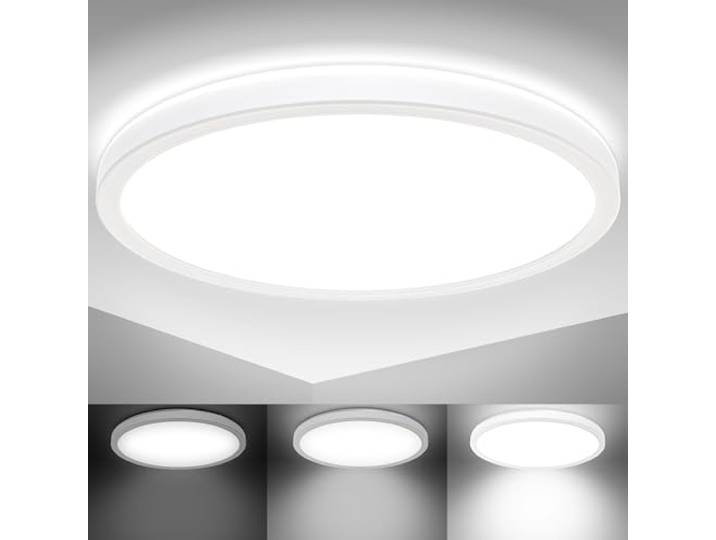 B.K.Licht - LED Deckenlampe mit indirektem Licht, ultraflach, in Stufen dimmbar, LED Panel, Deckenleuchte, Lampe, Wohnzimmerlampe, Schlafzimmerlampe, Küchenlampe, 29,3x2,8 cm, Weiß
