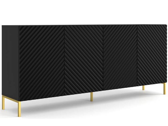 KONSIMO® Kommode ADENO Türkommode, Sideboard, Push-to-Open-Funktion, geriffelte matte Fronten, viel Stauraum, Metallfüße 15 cm