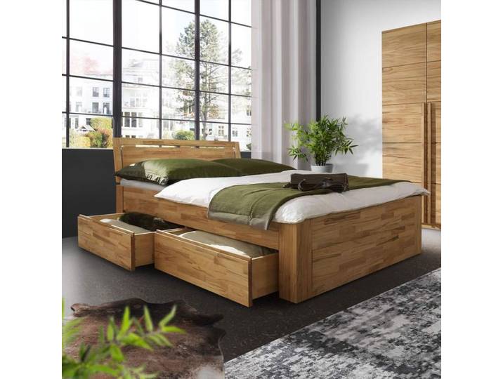 Doppelbett Andalucia Komfort Kernbuche Massivholz mit Schubkasten 180x200cm höhenverstellbar