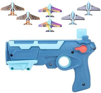 Perfect Picks Market Airplane Launcher Bubble Catapult Toy Set With 6 Planes Fun Kids Shooting Game Gift blue