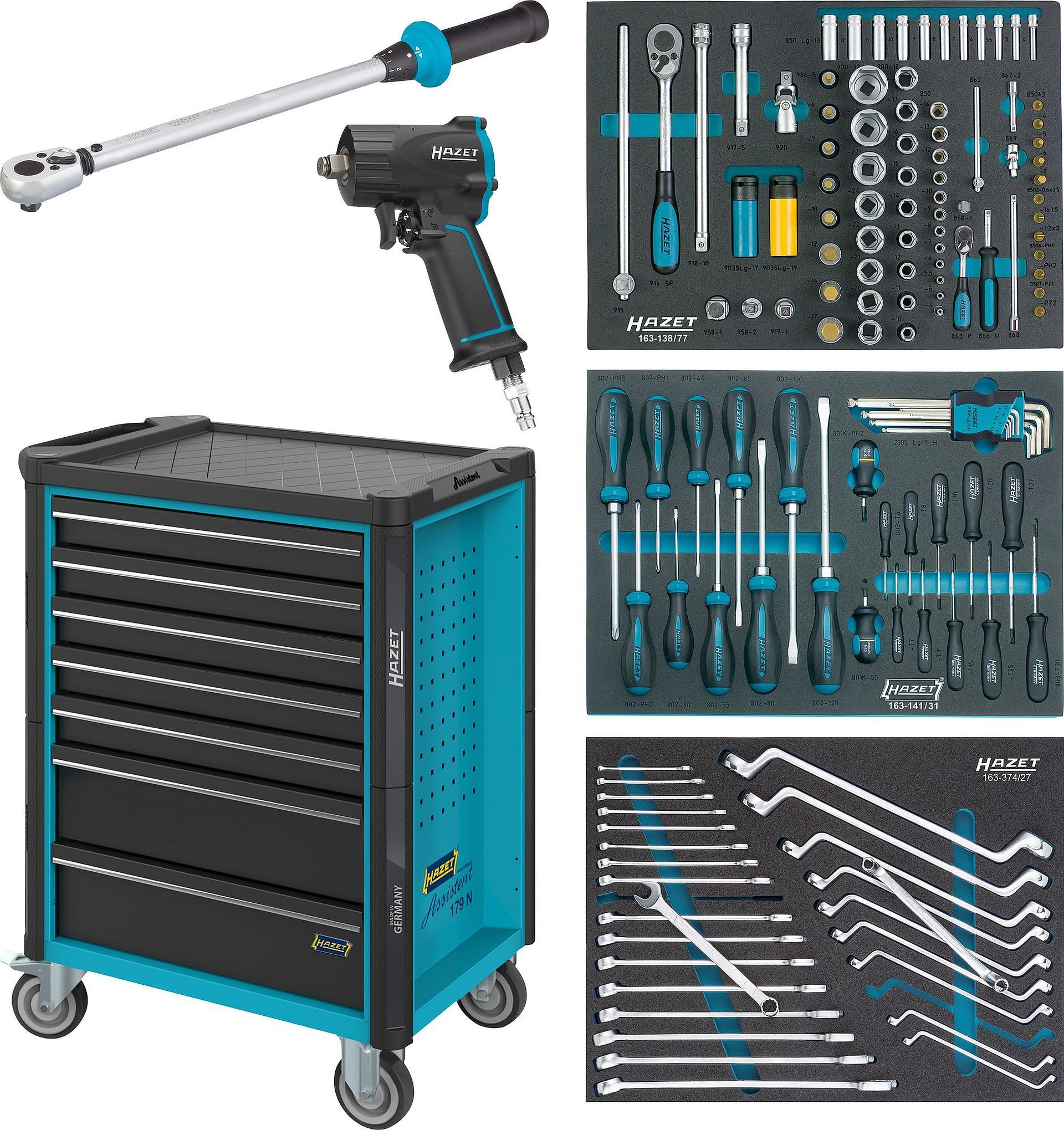 HAZET Assistent, 7 Regale, Stahl, Schwarz, Blau, 25 kg, 4 Rad/Räder, 518 mm