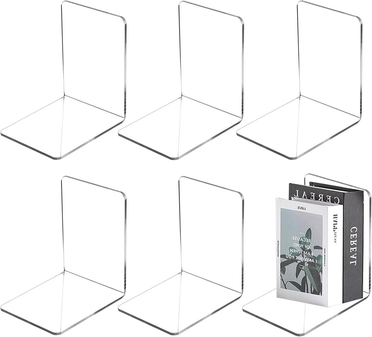 Transparante Acrylic Boeksteunen - 6 stuks - Stevige antislip boeksteunen voor boekenplank, bibliotheek, kantoor en slaapkamer