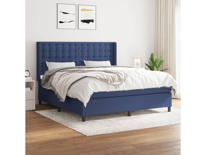vidaXL Boxspringbett mit Matratze Blau 180x200 cm Stoff