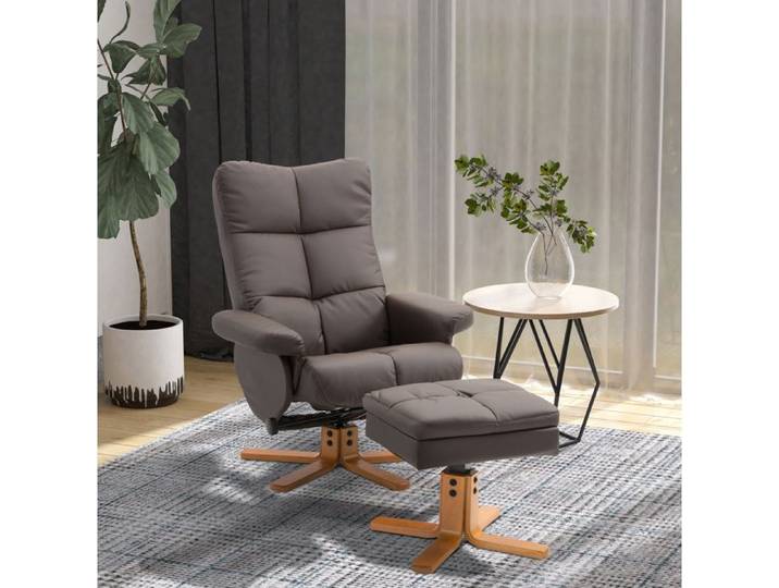 Fauteuil relax IVMEU avec repose-pieds dossier inclinable 145° rotatif 360° coffre marron bois
