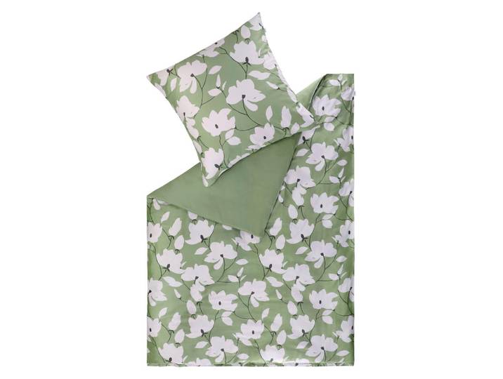 Schöner Wohnen Bettwäscheset, Grün, Khaki, Textil, Floral, 160x210 cm, pflegeleicht, hautfreundlich, angenehm wärmend, schadstoffgeprüft, samtiger Griff, weiche und anschmiegsame Oberfläche, Heimtextilien, Bettwäsche, Bettwäsche, Satin Bettwäsche