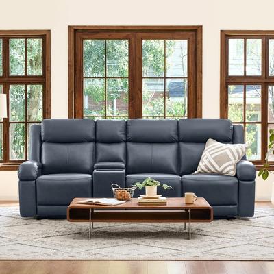 Spruce & Spring Hadlee Genuine Leather Reclining Sofa with Console