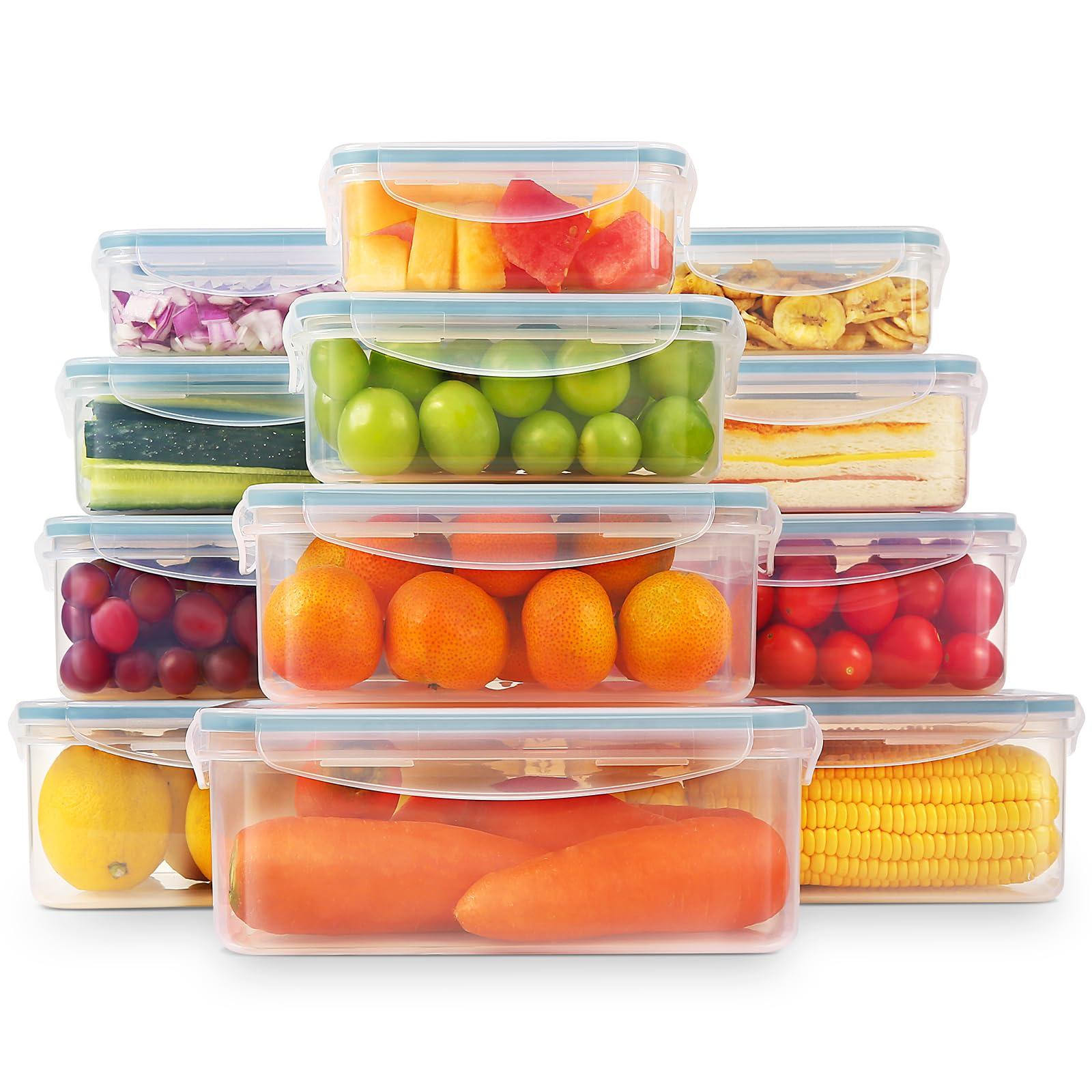 YASHE Set van 12 luchtdichte opbergboxen met deksel, BPA-vrije plastic voorraadbakken