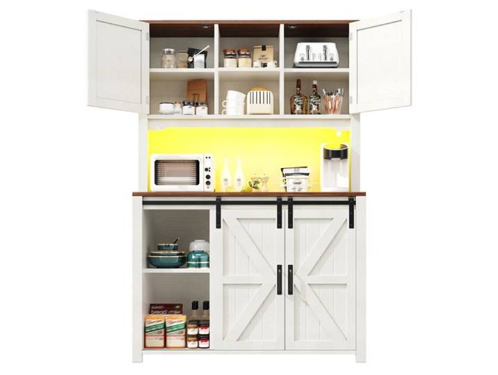 Buffet haut de cuisine - Buffet haut Cuisine - Éclairage LED multicolore - 2 tiroirs - Portes X