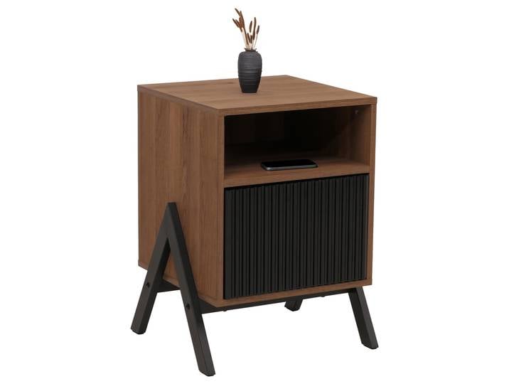 Nachttisch HWC-O40, Kommode Beistelltisch Nachtschrank Schrank, Schublade MDF Metall Melamin 59x40x40cm Natur
