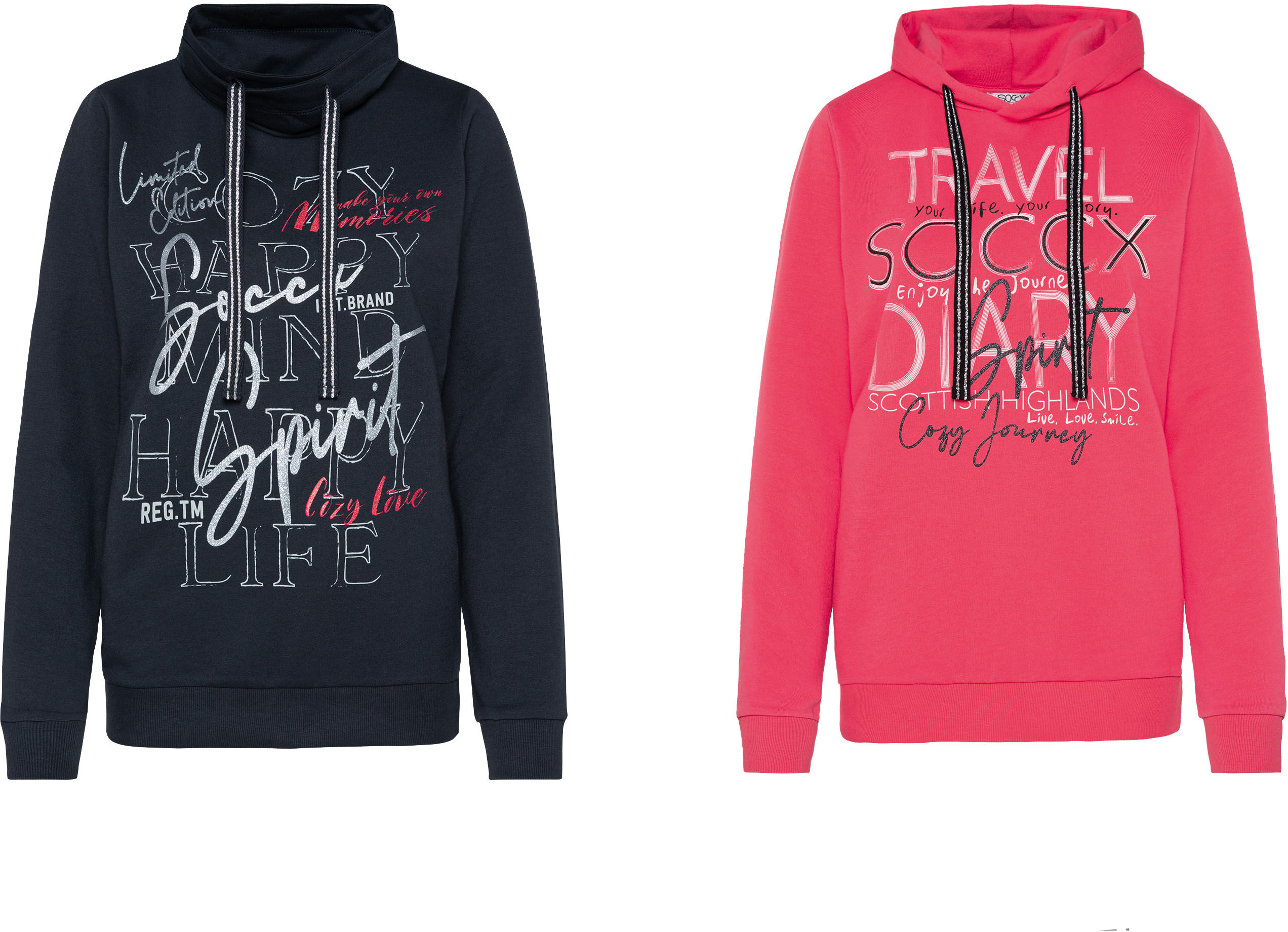 SOCCX Damen Sweatshirt mit Glitterdruck