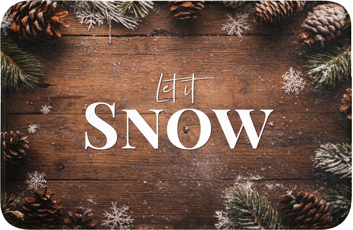 Badmat Let it snow met houtlook design en antislip - 60 x 40 cm
