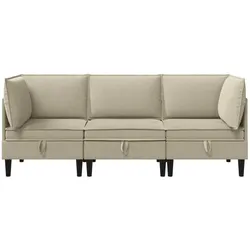 vidaXL, Sofa + Bettsofa, Wohnzimmergarnitur 3 Stk. Sand Stoff