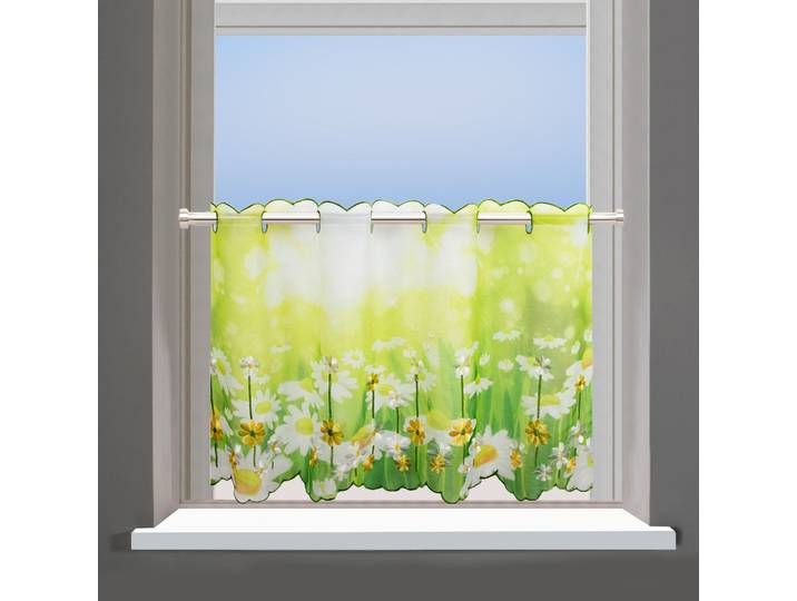 Scheibengardine DELINDO LIFESTYLE Margeriten Gr. 1, grün, B:85cm H:45cm, Voile, Polyester, Gardinen, Scheibengardine, zwei Größen
