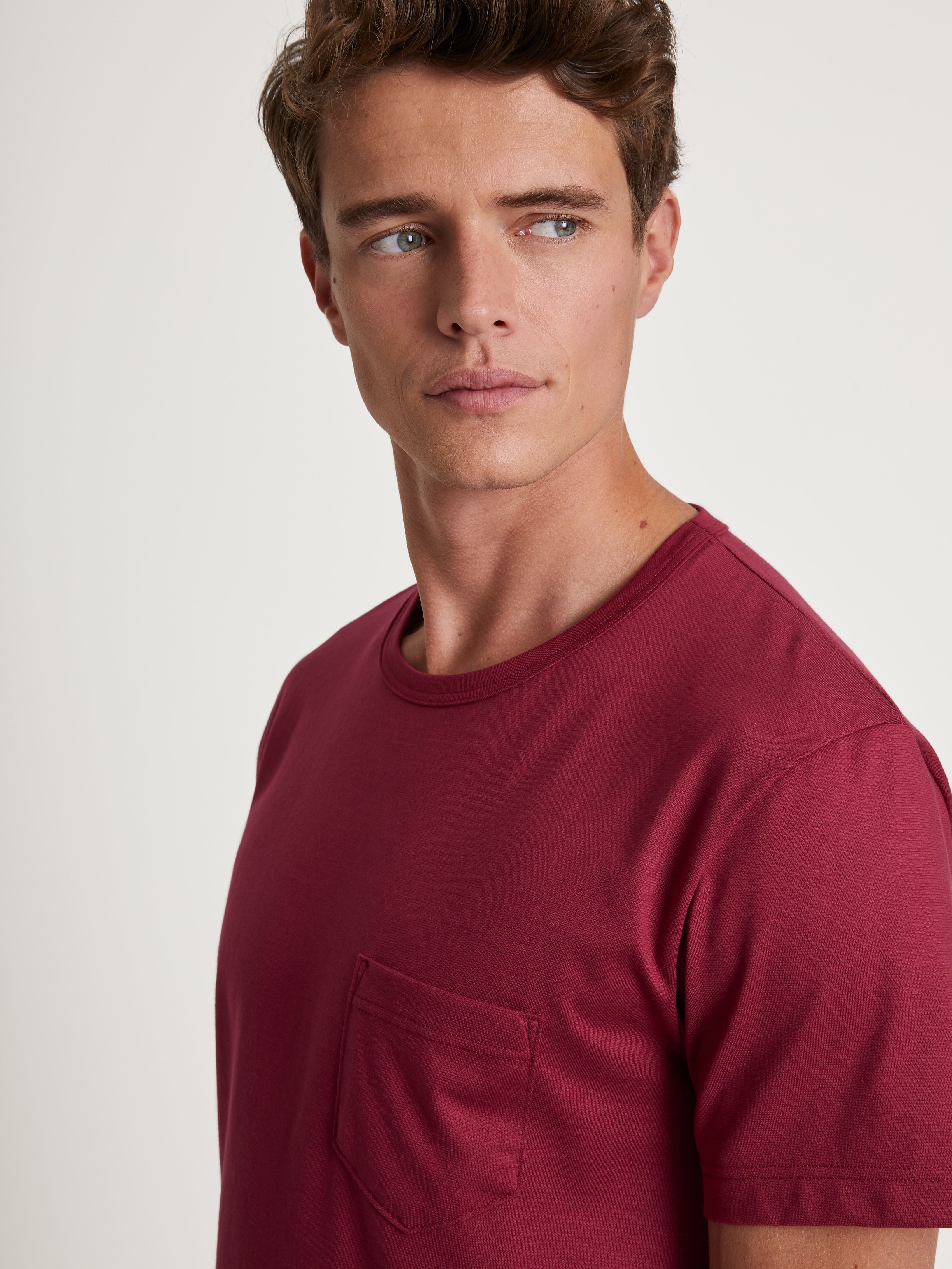 Pyjama CALIDA "Relax Imprint", Herren, Gr. L (52/54), rot (mars rot), Obermaterial: 100% Baumwolle, gemustert, unifarben, bequem kurz, Rundhals, Homewear-Sets Pyjama, mit elastischem Hosenbund mars rot L (52/54)