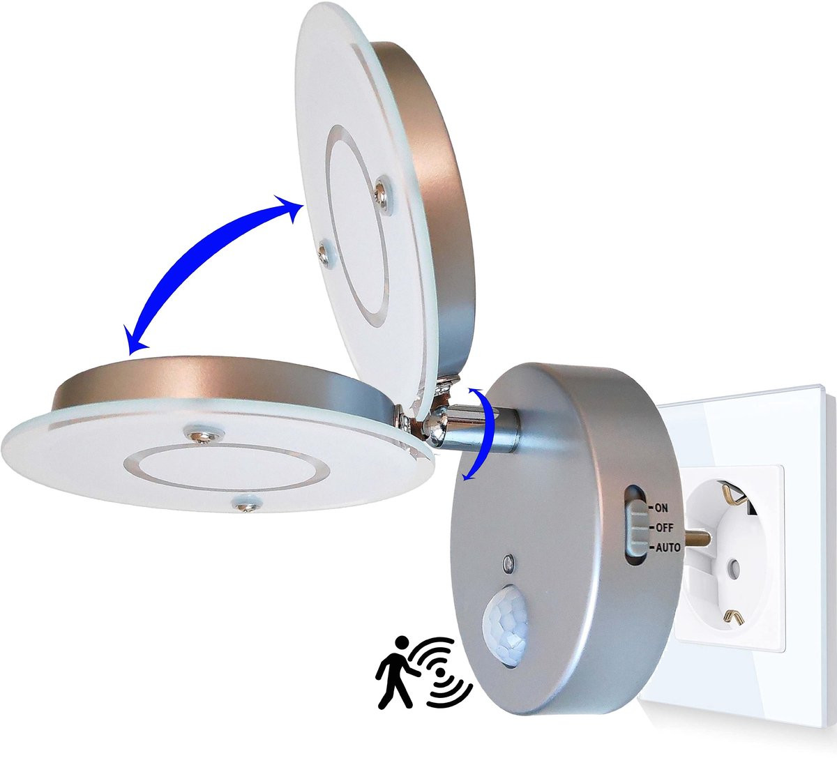 Trango NITE LED-sensor nachtlampje 2636-014 zilver met bewegingssensor en automatische functie direct 230V