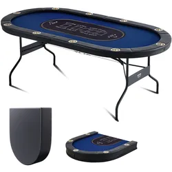 VEVOR Casino Pokertisch Klappbare Tischbeine 2140 x 1070 x 760 mm (L x B x H), Faltbarer Pokertisch, Schwarz & Blau Pokerauflage Klapptisch für 10 Spieler, Pokertisch mit Staubschutzhülle Tragbar