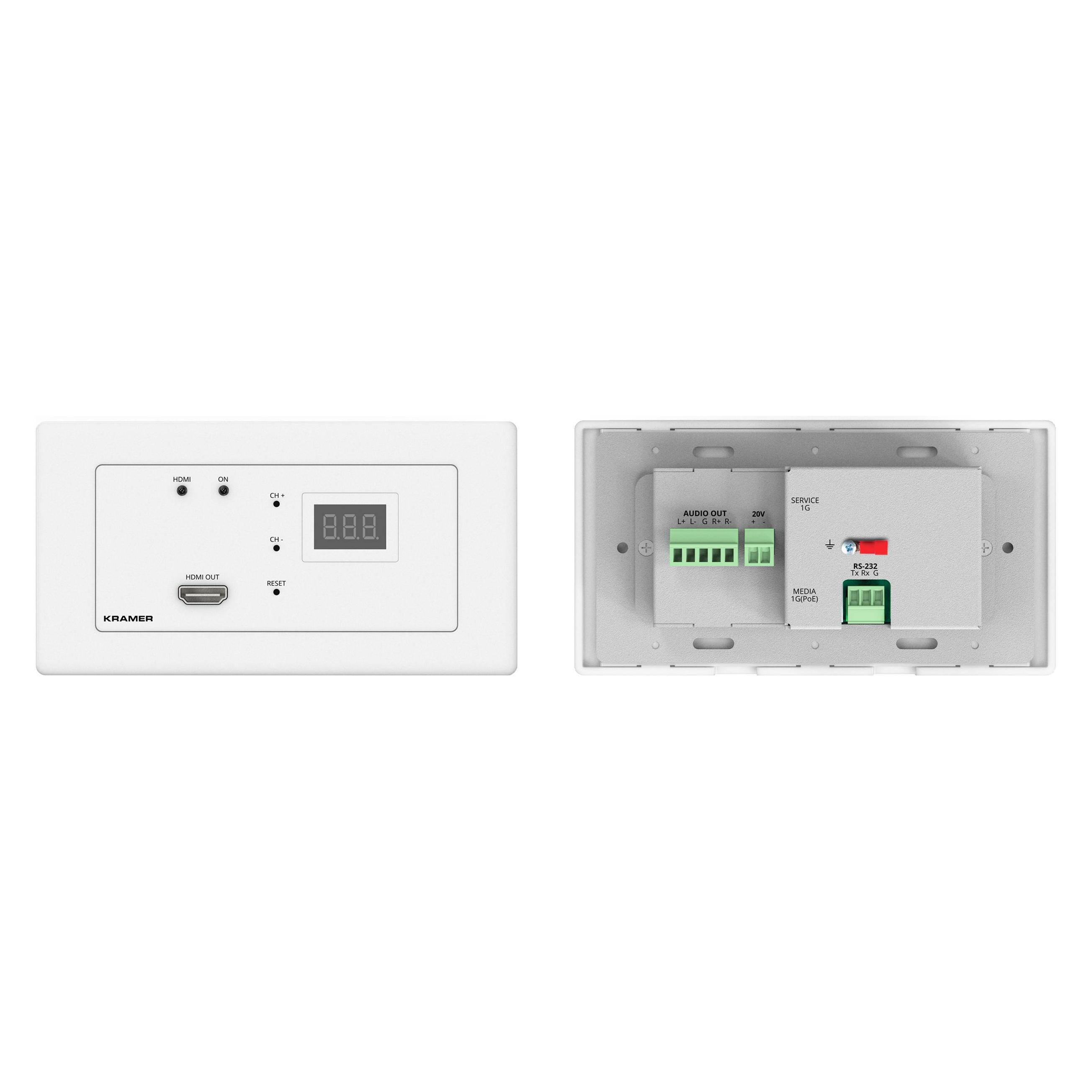 Kramer Hochleistungs AVoIP Decoder für 4K60 4:2:0 Video über 1G Ethernet mit HDMI Ausgang, Unterputz-EU-Fo (59-00001590)