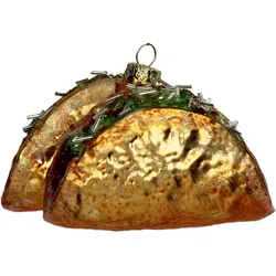 Christbaumschmuck 10cm Glas Taco Figur Handbemalt mit Glitzer Weihnachtsbaum Anhänger Weihnachten Christbaumanhänger Weihnachtsbaumschmuck Hellbraun