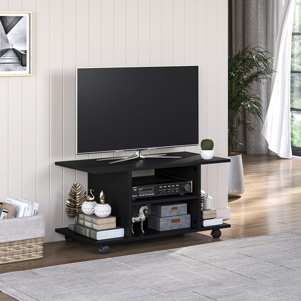Homcom Meuble tv table basse sur roulettes noir Noir 80x40x40cm