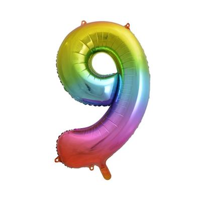 XL Folienballon Zahl 9 bunt regenbogen 85 cm