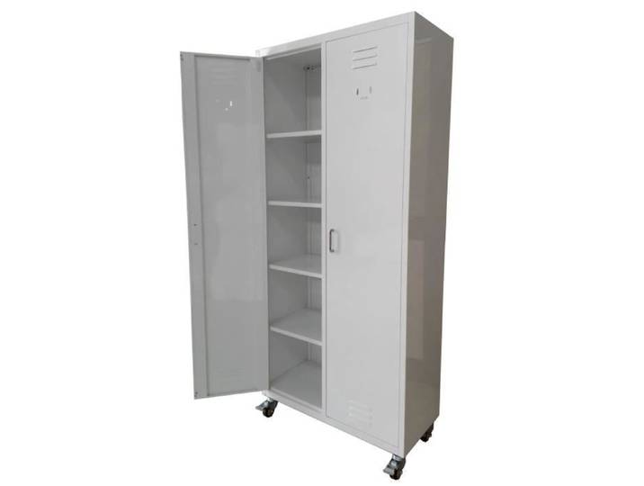 Armoire Vestiaire Metallique Stile Industriel avec Roues Dim.cm 90x40x190cm BLANC