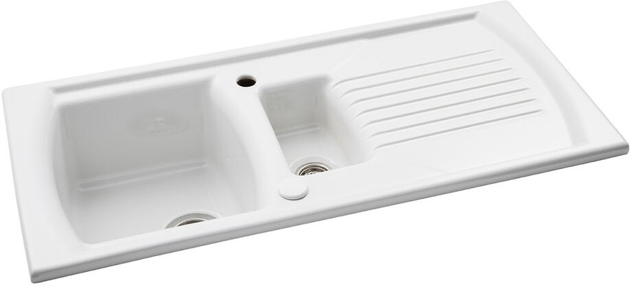 Abode Designs Milford 500mm W Double Bowl Ceramic Kitchen Sink with 2 Faucet Holes 1,000mm L