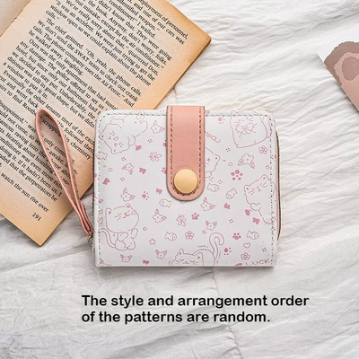 ModernMart Playful Cat Mini Wallet Wristlet For Women Compact Card Holder Wallet With Zipper Coin Pocket pink
