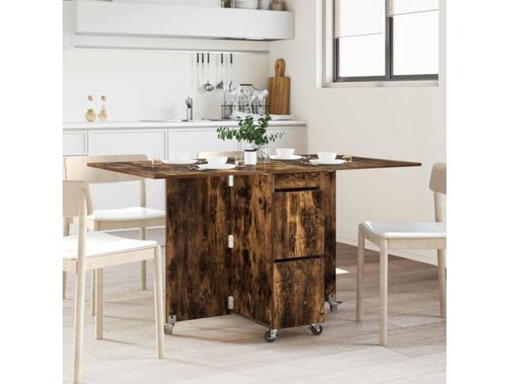 Esstisch 140 x 80 x 77 cm Holzwerkstoff Geräucherte Eiche Ausziehbarer Mechanismus,integrierter Stauraum,-Kipp-Design,wasserfeste glatte Oberfläche,minimalistisches Design