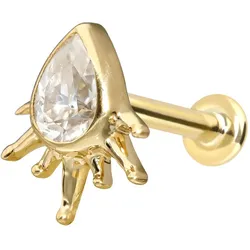14 Karat Gold Labret mit Innengewinde MOISSANIT-TROPFEN + SONNENSTRAHLEN