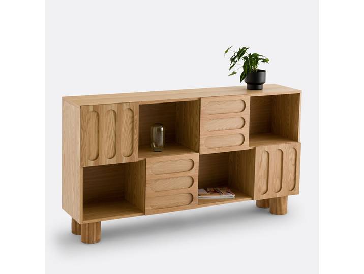 LA REDOUTE Buffet bas, plaqué chêne, longueur 165 cm, CANNELO Beige Chêne