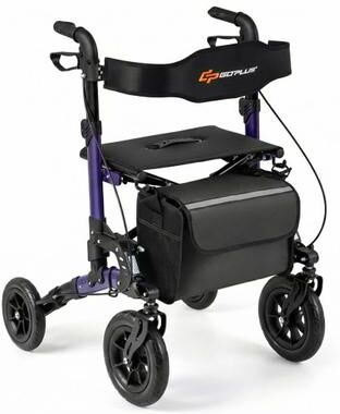 Costway Rollator Walker for Seniors Folding Rolling Walker with Seat-Purple