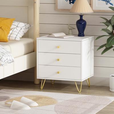 Timechee "Light Luxury Style Nightstand,19.6""W,Golden Metal Steel, Three Drawers"