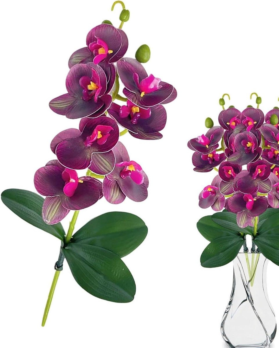 Realistische kunst orchidee met vaasdecoratie in donker paars, 40 cm