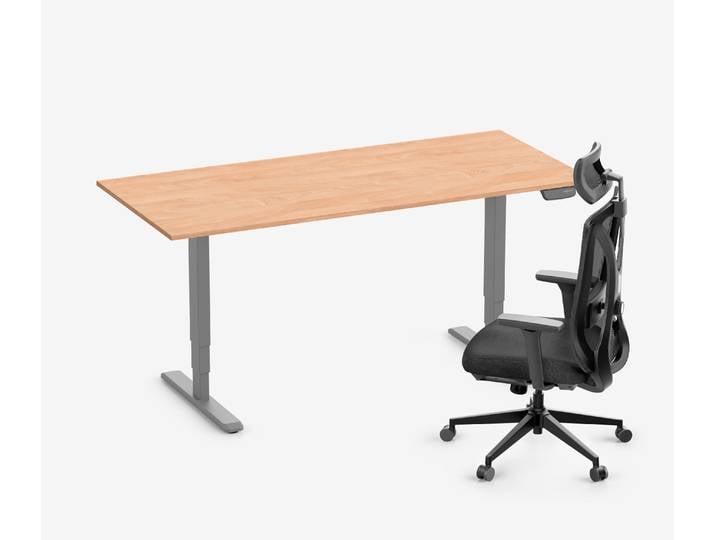 PRIMUS Schreibtisch + Stuhl VITA MESH Grau Normal, Sitzhöhe 44 - 52 cm 180x80 Buche