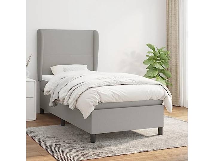 RJPLMFV Komplettes Bett, 90 x 190 cm, Lattenrost und Matratze, hellgrau, Stoff