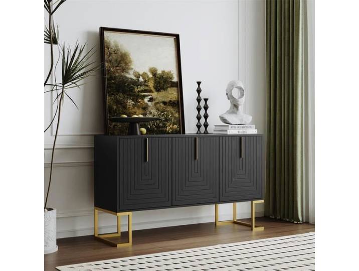 Buffet bas - DREAMMESPACE - 3 portes - Métal noir - Étagères réglables - Design moderne