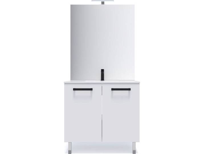 Meuble de salle de bain vasque intégrée 90cm 2 portes Blanc + miroir - Chelsea