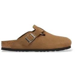 Birkenstock für Damen. 1032795 Leder-Clogs Boston (Schmale Passform) braun (39), Wohnung, Wildleder, Keine, Lässig